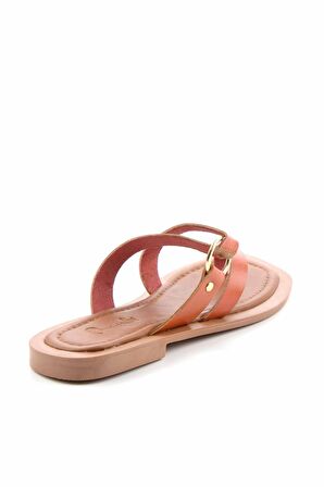 Bambi Turuncu Hakiki Deri Kadın Terlik K04826017603