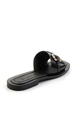 Siyah Hakiki Deri Kadın Terlik K04826076503