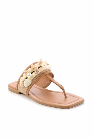 Bambi Camel Hakiki Deri Kadın Terlik K04862025003