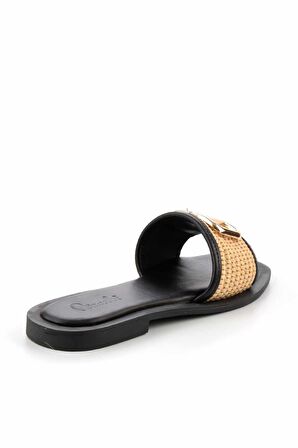 Bej Siyah Hasır  Kadın Terlik K04862501428