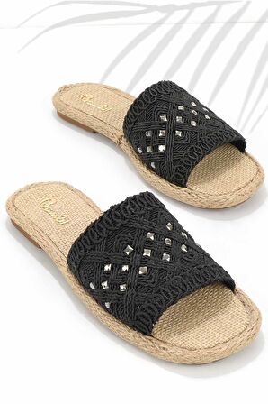 Bambi Siyah Örgü  Kadın Terlik K04874013416