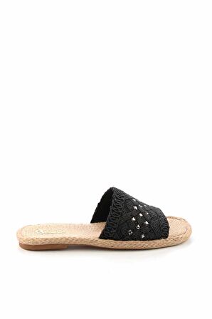 Bambi Siyah Örgü  Kadın Terlik K04874013416