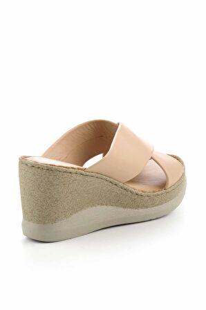 Bej Hakiki Deri Kadın Terlik K04907018503