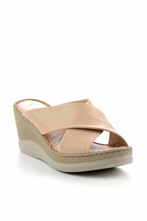 Bej Hakiki Deri Kadın Terlik K04907018503