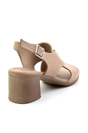 Bej Hakiki Deri Kadın Sandalet K05040030103