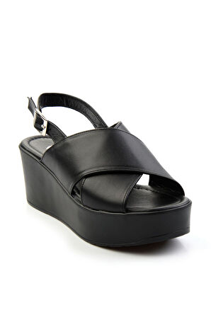 Siyah Leather Kadın Sandalet K05040030503