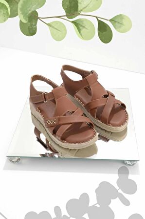 Bambi Taba Hakiki Deri Kadın Sandalet K05272090203