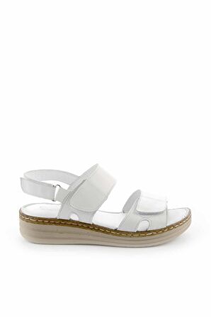 Beyaz Hakiki Deri Kadın Sandalet K05281202703