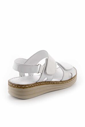 Beyaz Hakiki Deri Kadın Sandalet K05281202703
