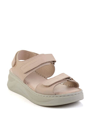 Bej Hakiki Deri Kadın Sandalet K05281018103