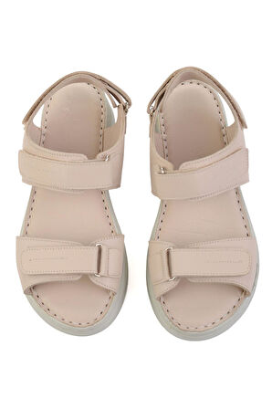Bej Hakiki Deri Kadın Sandalet K05281018103