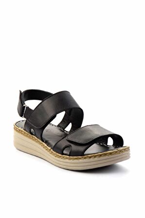 Siyah Hakiki Deri Kadın Sandalet K05281202703