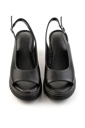 Siyah Leather Kadın Sandalet K05299112603