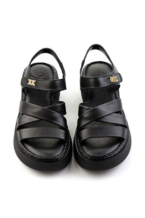 Siyah Leather Kadın Sandalet K05299113603