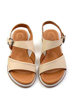Bej Leather Kadın Sandalet K05331120603