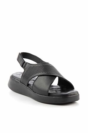 Siyah Hakiki Deri Kadın Sandalet K05357010103
