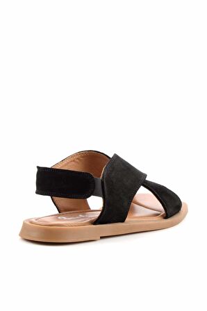 Siyah Süet Hakiki Deri Kadın Sandalet K05359031502