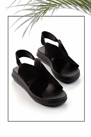 Siyah Süet Hakiki Deri Kadın Sandalet K05379071402