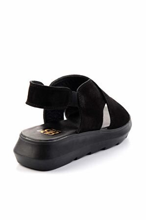 Siyah Süet Hakiki Deri Kadın Sandalet K05379071402