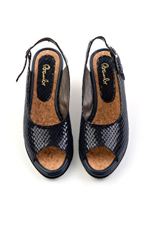 Lacivert Leather Kadın Sandalet K05582040507