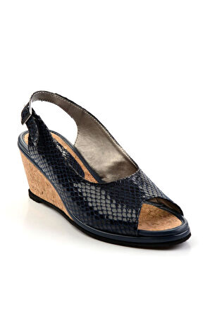 Lacivert Leather Kadın Sandalet K05582040507