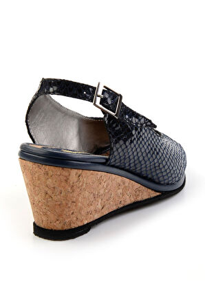 Lacivert Leather Kadın Sandalet K05582040507