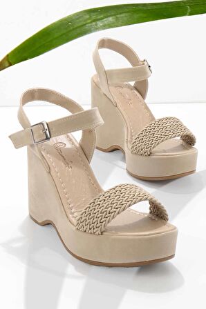 Vizon Örgü  Kadın Dolgu Topuklu Ayakkabı K05688950209