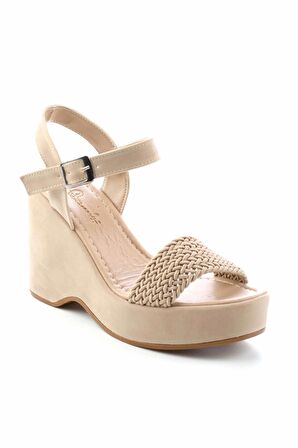Vizon Örgü  Kadın Dolgu Topuklu Ayakkabı K05688950209