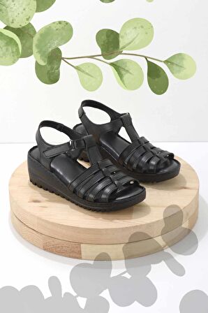 Siyah Hakiki Deri Kadın Sandalet K05714360103