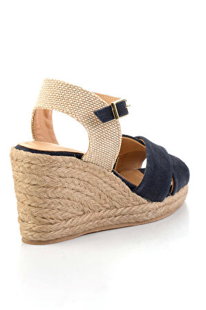 Lacivert Hakiki Deri Kadın Sandalet K05718070702