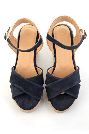 Lacivert Hakiki Deri Kadın Sandalet K05718070702