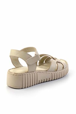 Bej Hakiki Deri Kadın Sandalet K05763092603