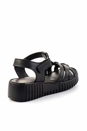 Siyah Hakiki Deri Kadın Sandalet K05763092803