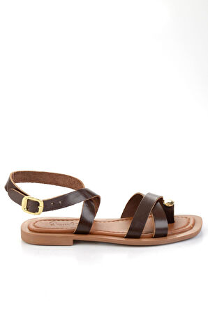 Kahve Hakiki Deri Kadın Sandalet K05826018203