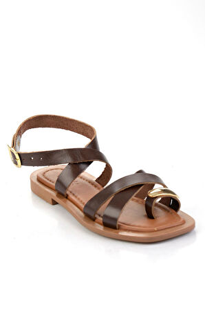 Kahve Hakiki Deri Kadın Sandalet K05826018203