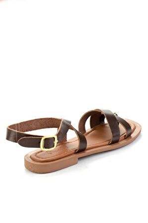 Kahve Hakiki Deri Kadın Sandalet K05826018203
