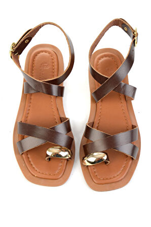 Kahve Hakiki Deri Kadın Sandalet K05826018203