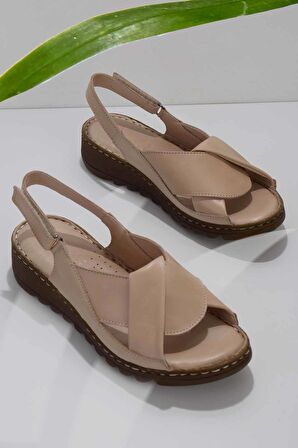 Bambi Bej Hakiki Deri Kadın Sandalet K05907001803