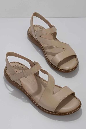 Bambi Bej Hakiki Deri Kadın Sandalet K05907021603