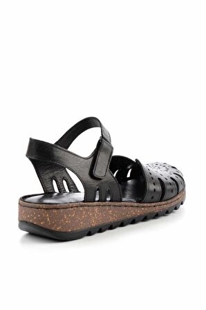 Siyah Hakiki Deri Kadın Sandalet K05907200403