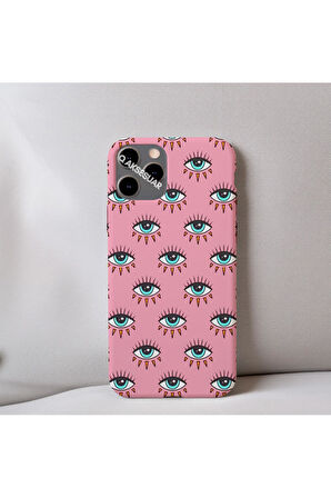 İphone 14 Uyumlu İçi Kadife Göz Desenli Telefon Kılıfı