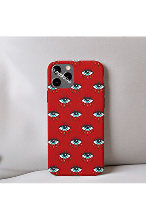 İphone 15 Uyumlu İçi Kadife Göz Desenli Telefon Kılıfı
