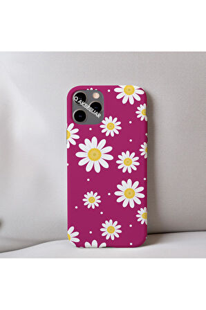 İphone 14 Uyumlu Papatya Desenli İçi Kadife Silikon Tasarım Telefon Kılıfı Kapak