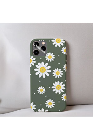 İphone 14 Pro Uyumlu Papatya Desenli İçi Kadife Silikon Tasarım Telefon Kılıfı Kapak