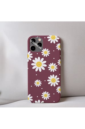İphone 14 Pro Max Uyumlu Papatya Desenli İçi Kadife Silikon Tasarım Telefon Kılıfı Kapak