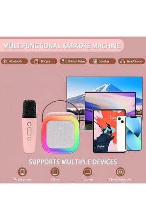K12 Karaoke Mikrofonlu Bluetoth Hoparlör 5w Kablosuz Mikrofonlu Speaker Rgb Led Işıklı Sd Kart Usb