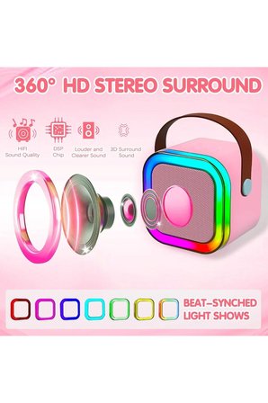 K12 Karaoke Mikrofonlu Bluetoth Hoparlör 5w Kablosuz Mikrofonlu Speaker Rgb Led Işıklı Sd Kart Usb