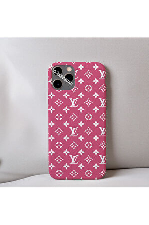 İphone 15 Plus Uyumlu İçi Kadife LV Desenli Tasarım Telefon Kılıfı