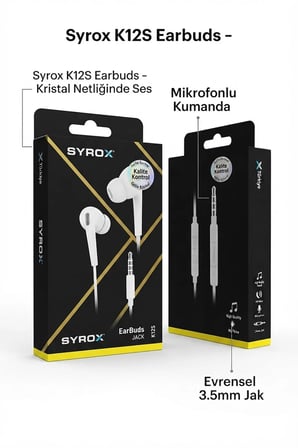 K12S Kristal Netliğinde Stereo Ses Veren Mikrofonlu Kablolu Kulaklık - 3.5mm Jack