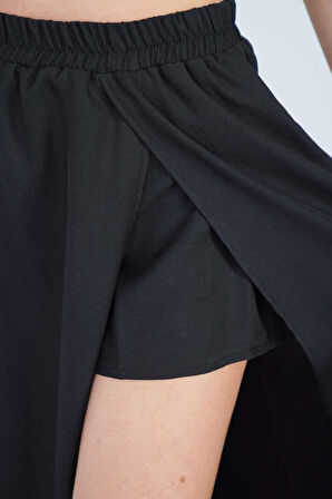 Siyah Yırtmaçlı Uzun Şort Etek